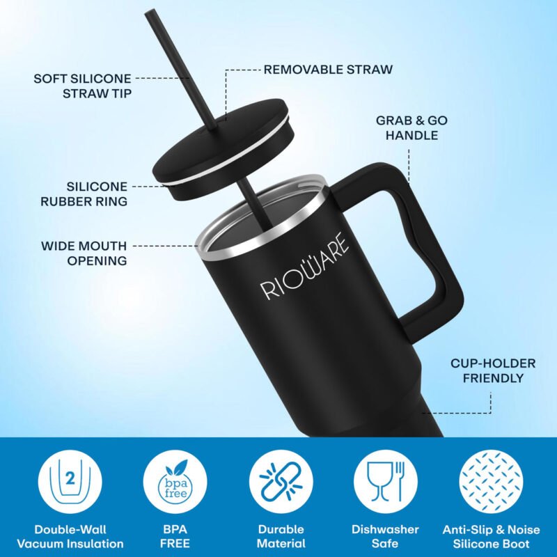 Rioware® 1200ML Stainless Steel Tumbler – Hot & Cold | Leak-Proof Travel Mug with Handle